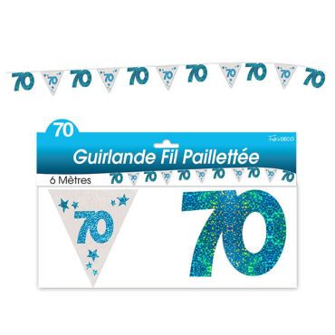Guirlande pailletée d’anniversaire "70" - Turquoise et argenté Guirlande pailletée d’anniversaire "70" - Turquoise et argenté