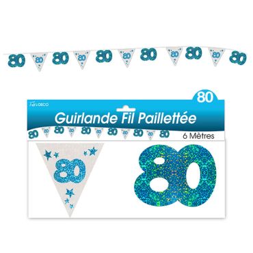 Guirlande pailletée d’anniversaire "80" - Turquoise et argenté Guirlande pailletée d’anniversaire "80" - Turquoise et argenté