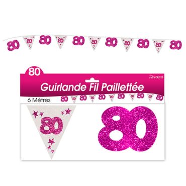 Guirlande pailletée d’anniversaire "80" - Rose et argenté Guirlande pailletée d’anniversaire "80" - Rose et argenté