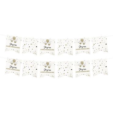 Guirlande fanions "Joyeux Anniversaire" blanc et or, 3,50m, 12 fanions | jourdefete.com Guirlande fanions "Joyeux Anniversaire" blanc et or, 3,50m, 12 fanions | jourdefete.com
