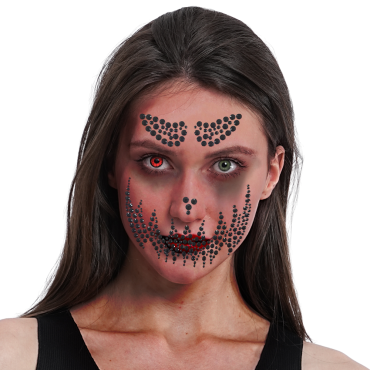Bijoux adhésifs de visage Perles noires style maquillage gothique avec sourcils perlés et bouche piquetée | jourdefete.com Bijoux adhésifs de visage Perles noires style maquillage gothique avec sourcils perlés et bouche piquetée | jourdefete.com