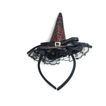 Serre-tête Halloween avec mini chapeau de sorcière noir et dentelle | jourdefete.com Serre-tête Halloween avec mini chapeau de sorcière noir et dentelle | jourdefete.com