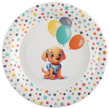 Assiettes en carton avec chiot robot et ballons colorés | jourdefete.com