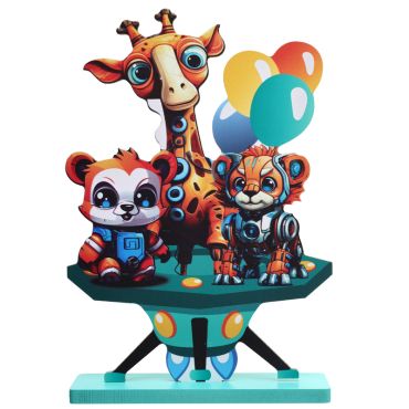 Décoration de table Happy Cop's avec girafe, panda et lion robots | jourdefete.com Décoration de table Happy Cop's avec girafe, panda et lion robots | jourdefete.com
