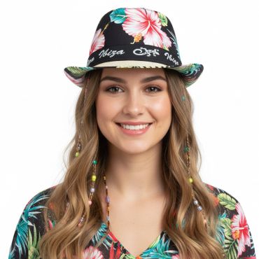 Chapeau hawaïen Ibiza à fleurs tropicales porté lors d’une fête estivale | jourdefete.com Chapeau hawaïen Ibiza à fleurs tropicales porté lors d’une fête estivale | jourdefete.com