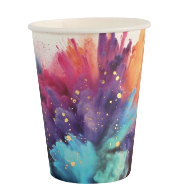 Gobelets de fête multicolore Holi 27 cl avec effet aquarelle et touches dorées | jourdefete.com Gobelets de fête multicolore Holi 27 cl avec effet aquarelle et touches dorées | jourdefete.com