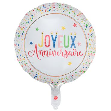 Ballon aluminium rond Joyeux Anniversaire multicolore décoration fête | jourdefete.com
