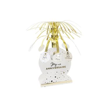 Centre de table "Joyeux Anniversaire" blanc et or | jourdefete.com Centre de table "Joyeux Anniversaire" blanc et or | jourdefete.com