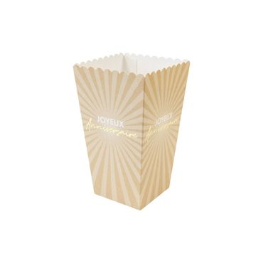 Boîtes à pop-corn Joyeux Anniversaire beige avec motif doré | jourdefete.com Boîtes à pop-corn Joyeux Anniversaire beige avec motif doré | jourdefete.com