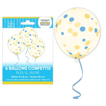 Sachet de 6 ballons transparents avec confettis bleu et jaune thème Lemon 45 cm | jourdefete.com Sachet de 6 ballons transparents avec confettis bleu et jaune thème Lemon 45 cm | jourdefete.com