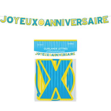 Guirlande de lettres Joyeux Anniversaire 6 mètres décoration thème citron bleu et jaune | jourdefete.com Guirlande de lettres Joyeux Anniversaire 6 mètres décoration thème citron bleu et jaune | jourdefete.com