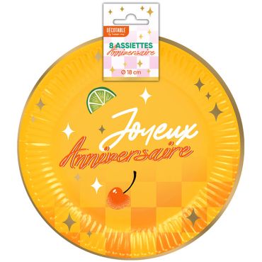 Assiettes en carton jaunes motif damier Joyeux Anniversaire thème Rétro Pop | jourdefete.com Assiettes en carton jaunes motif damier Joyeux Anniversaire thème Rétro Pop | jourdefete.com