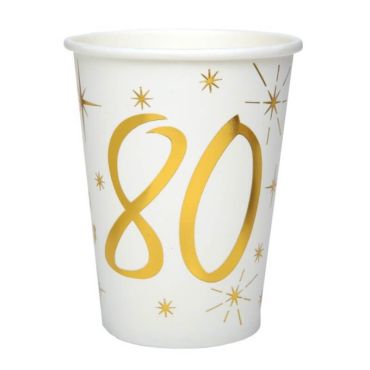 10 Gobelets en Carton Anniversaire - Blanc et Or - 80 ans | jourdefete.com 10 Gobelets en Carton Anniversaire - Blanc et Or - 80 ans | jourdefete.com