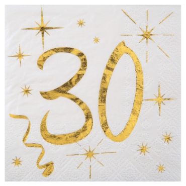 20 Serviettes en Papier Anniversaire - Blanc et Or - 30 ans | jourdefete.com 20 Serviettes en Papier Anniversaire - Blanc et Or - 30 ans | jourdefete.com