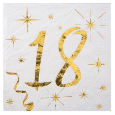 20 Serviettes en Papier Anniversaire - Blanc et Or - 18 ans | jourdefete.com 20 Serviettes en Papier Anniversaire - Blanc et Or - 18 ans | jourdefete.com