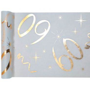 Chemin de Table Anniversaire - Blanc et Or - 60 ans | jourdefete.com Chemin de Table Anniversaire - Blanc et Or - 60 ans | jourdefete.com