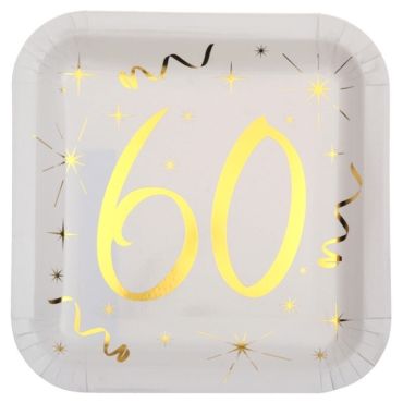 10 Assiettes en Carton Anniversaire - Blanc et Or - 60 ans | jourdefete.com 10 Assiettes en Carton Anniversaire - Blanc et Or - 60 ans | jourdefete.com