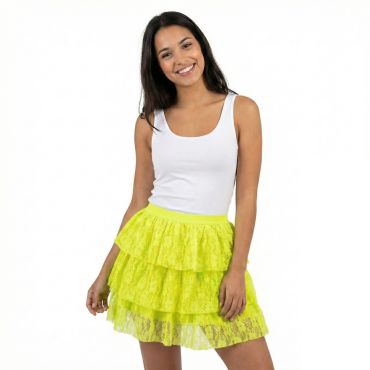 Jupe jaune fluo en dentelle à volants pour fêtes et déguisements | jourdefete.com Jupe jaune fluo en dentelle à volants pour fêtes et déguisements | jourdefete.com