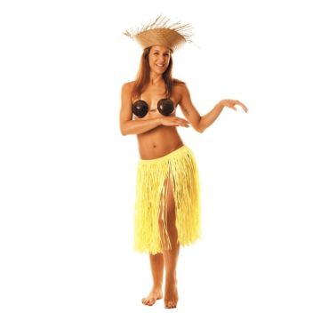 Jupe Hawaïenne Mi-Longue Raffia 60 cm - Jaune