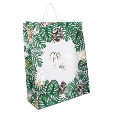 Une pochette cadeau de grande taille aux motifs de fleurs tropicales avec la mention "Plaisir d'offrir" | jourdefete.com Une pochette cadeau de grande taille aux motifs de fleurs tropicales avec la mention "Plaisir d'offrir" | jourdefete.com