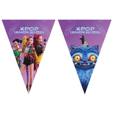 Guirlande fanions triangulaires KPop Demon Hunters anniversaire enfant décoration violette | jourdefete.com