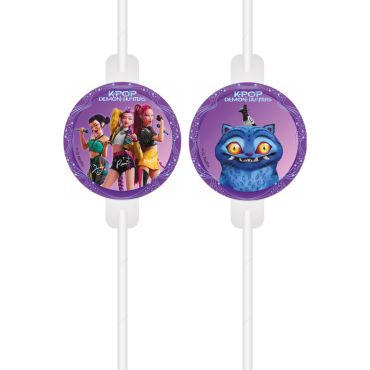 Pailles médaillon papier KPop Demon Hunters x4 décoration anniversaire enfant violet | jourdefete.com