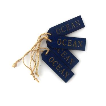 4 Etiquettes en Bois Bleu Marine - Océan 4 Etiquettes en Bois Bleu Marine - Océan