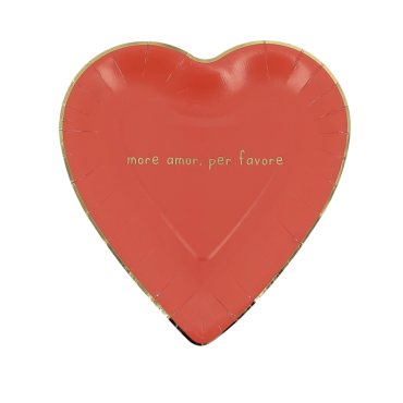 Assiettes rouges en forme de cœur avec inscription dorée "More Amor, Per Favore" | jourdefete.com Assiettes rouges en forme de cœur avec inscription dorée "More Amor, Per Favore" | jourdefete.com