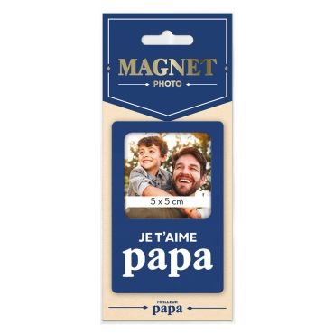 Magnet bleu avec cadre photo et texte “Je t’aime Papa” | jourdefete.com