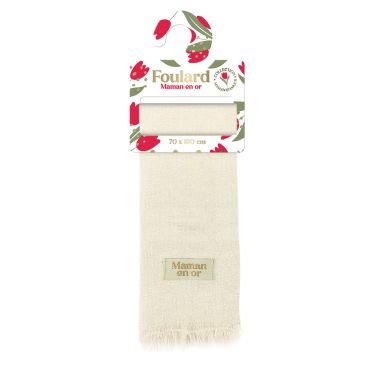 Grand foulard léger de couleur écru avec étiquette dorée Maman en or de la collection Maman d'Amour | jourdefete.com Grand foulard léger de couleur écru avec étiquette dorée Maman en or de la collection Maman d'Amour | jourdefete.com