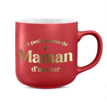 Mug rouge mat avec écriture dorée la petite pause de maman d'amour pour un cadeau de fête des mères | jourdefete.com