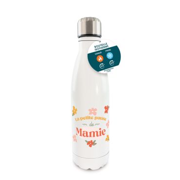Gourde isotherme La petite pause de Mamie avec motifs floraux | jourdefete.com Gourde isotherme La petite pause de Mamie avec motifs floraux | jourdefete.com