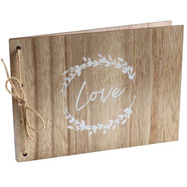 Livre d'or en bois avec décoration végétale et "Love" écrit | jourdefete.com Livre d'or en bois avec décoration végétale et "Love" écrit | jourdefete.com