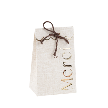 Sachets Merci Communion effet lin et or x10 | jourdefete.com