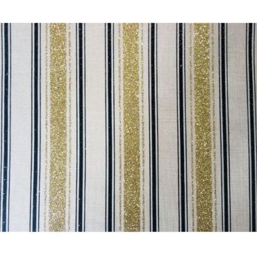 Chemin de Table en Lin - Rayures Bleu Marine et Paillettes Or Chemin de Table en Lin - Rayures Bleu Marine et Paillettes Or