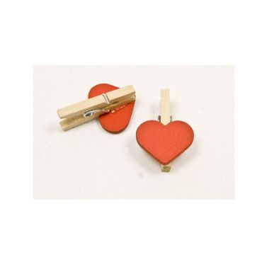 10 Pinces en Bois Cœur Rouge 10 Pinces en Bois Cœur Rouge