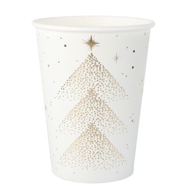 Gobelets en carton blancs décor sapins scintillants dorés Noël | jourdefete.com Gobelets en carton blancs décor sapins scintillants dorés Noël | jourdefete.com