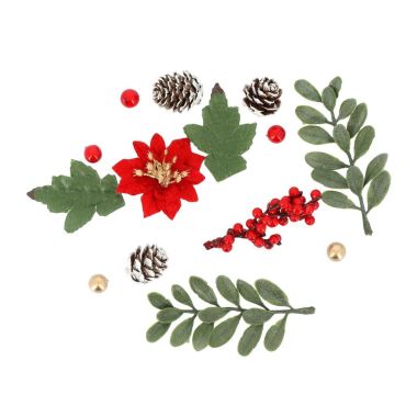 Assortiment décoratif Noël Enchanté rouge, vert et or avec pommes de pin, baies et fleur | jourdefete.com Assortiment décoratif Noël Enchanté rouge, vert et or avec pommes de pin, baies et fleur | jourdefete.com