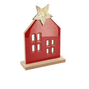 Maison décorative de Noël rouge laqué avec étoile dorée 12x16,5x4 cm | jourdefete.com Maison décorative de Noël rouge laqué avec étoile dorée 12x16,5x4 cm | jourdefete.com