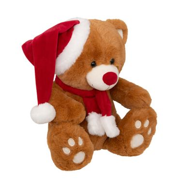 Peluche ours brun de Noël avec bonnet rouge et écharpe | jourdefete.com Peluche ours brun de Noël avec bonnet rouge et écharpe | jourdefete.com