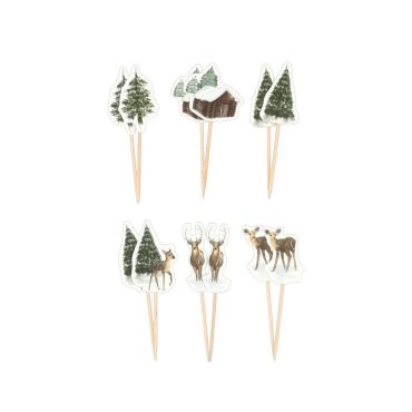 Pics décoratifs Noël givré avec sapins enneigés, chalet et rennes | jourdefete.com Pics décoratifs Noël givré avec sapins enneigés, chalet et rennes | jourdefete.com