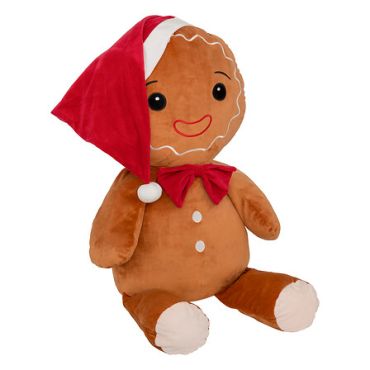 Peluche géante Pain d’Épice avec bonnet rouge et sourire festif | jourdefete.com Peluche géante Pain d’Épice avec bonnet rouge et sourire festif | jourdefete.com