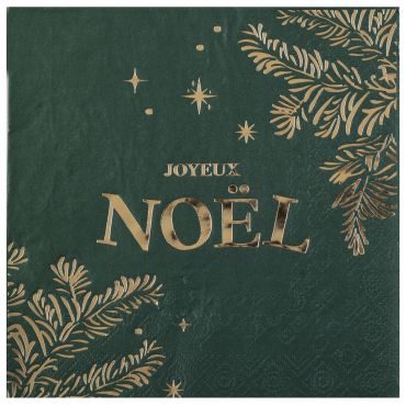 Serviettes de Noël vert sapin et doré avec inscription Joyeux Noël | jourdefete.com Serviettes de Noël vert sapin et doré avec inscription Joyeux Noël | jourdefete.com
