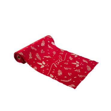 Chemin de Table Joyeux Noël Holly Christmas Velours Rouge et Or 28cm x 3m Chemin de Table Joyeux Noël Holly Christmas Velours Rouge et Or 28cm x 3m