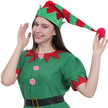 Bonnet d'elfe de Noël vert et rouge avec grelots | jourdefete.com Bonnet d'elfe de Noël vert et rouge avec grelots | jourdefete.com