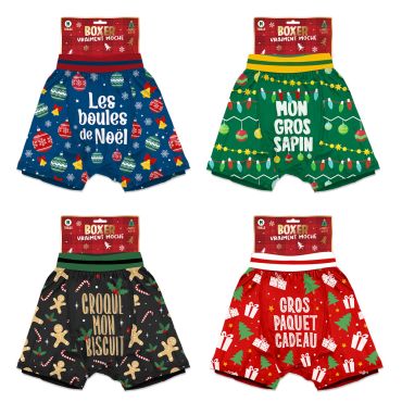 Boxer de Noël vraiment moche – modèles “Les boules de Noël”, “Mon gros sapin”, “Croque mon biscuit”, “Gros paquet cadeau” | jourdefete.com Boxer de Noël vraiment moche – modèles “Les boules de Noël”, “Mon gros sapin”, “Croque mon biscuit”, “Gros paquet cadeau” | jourdefete.com