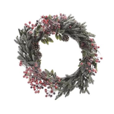 couronne de baies rouges et pommes de pin enneigée | jourdefete.com couronne de baies rouges et pommes de pin enneigée | jourdefete.com