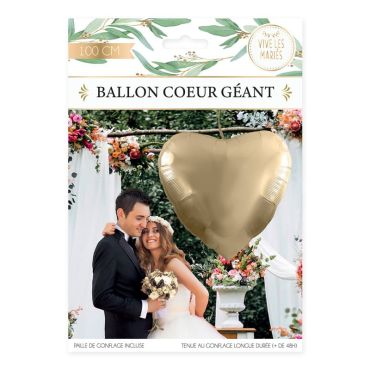 Ballon géant en forme de cœur - 100 cm - Vive les mariés | jourdefete.com Ballon géant en forme de cœur - 100 cm - Vive les mariés | jourdefete.com