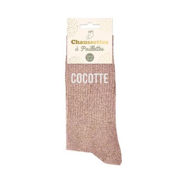 Chaussettes à paillettes dorées avec inscription "Cocotte" – cadeau fun et original | jourdefete.com Chaussettes à paillettes dorées avec inscription "Cocotte" – cadeau fun et original | jourdefete.com