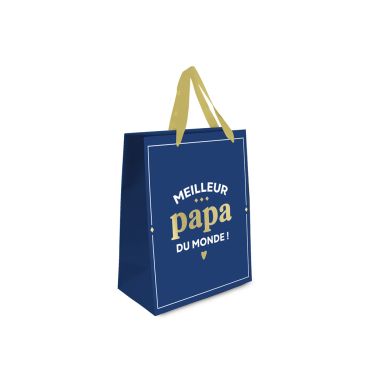 Sac cadeau bleu marine et doré avec texte Meilleur papa du monde pour la fête des pères | jourdefete.com Sac cadeau bleu marine et doré avec texte Meilleur papa du monde pour la fête des pères | jourdefete.com